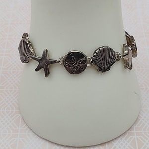 Nautical Sea Life Bracelet Starfish Seashell Sand Dollar Links Magnetic Closure